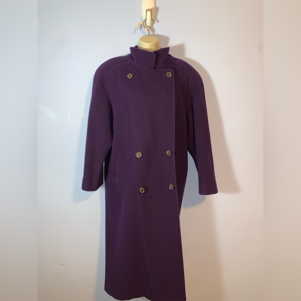 Vintage long Women's Purple Double-Breasted wool pea Coat long funnel neck  2x - Picture 4 of 7